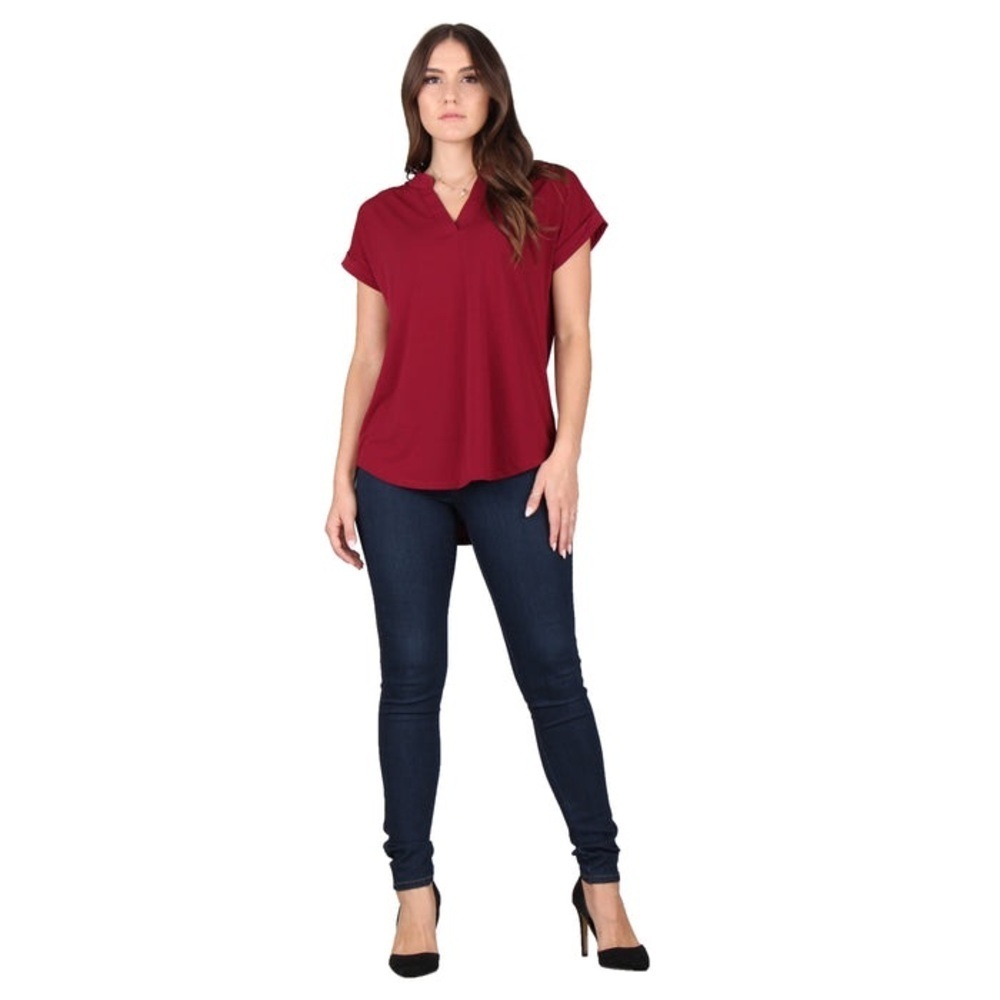 LILDY SOLID ROLLED SLEEVE TUNIC - BURGUNDY SIZE 2XL-3XL (NEW WITH TAGS) A16